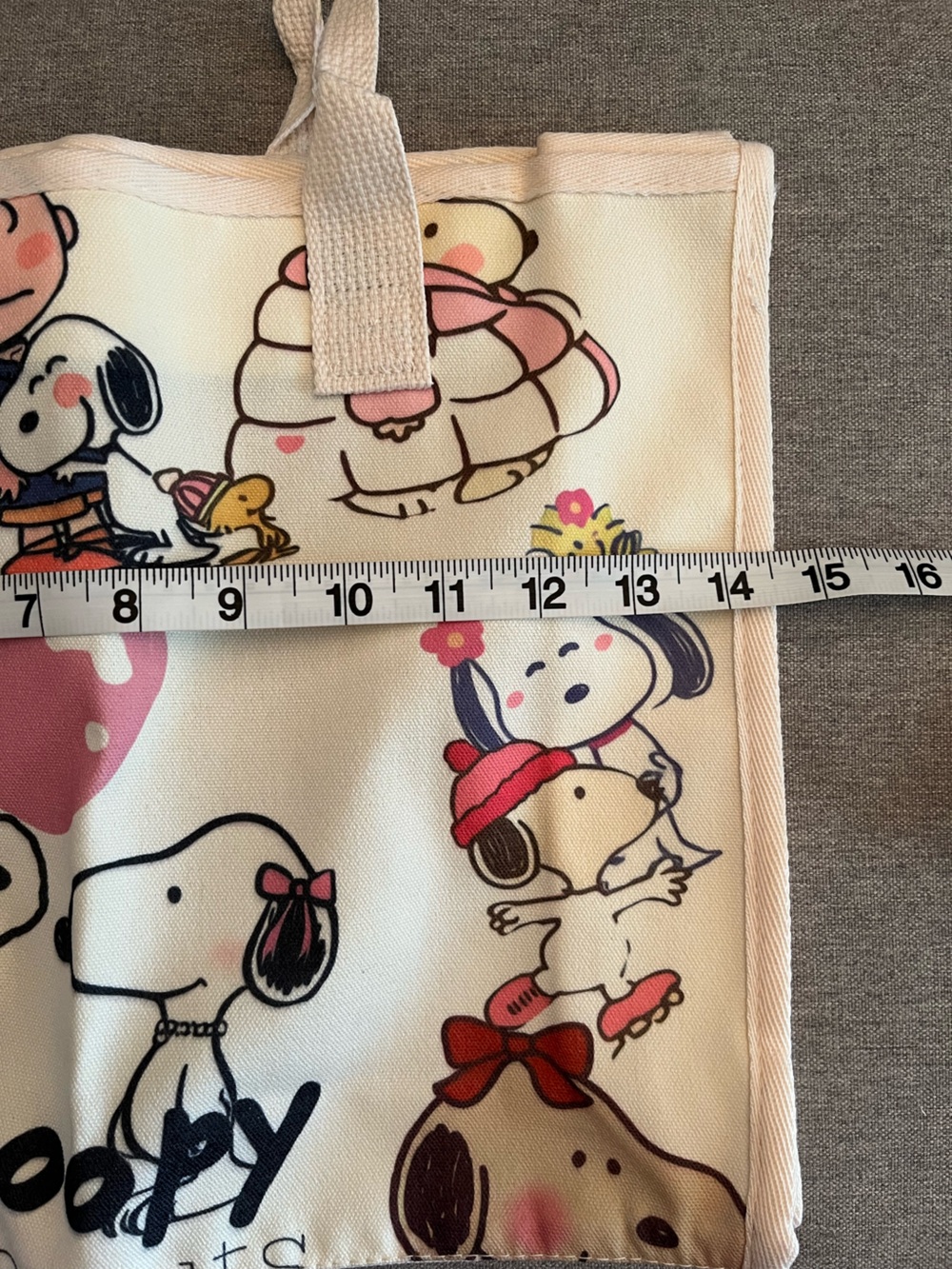 Peanuts Snoopy Canvas Tote Bag - Cream with Pink Heart - Picture 4 of 9